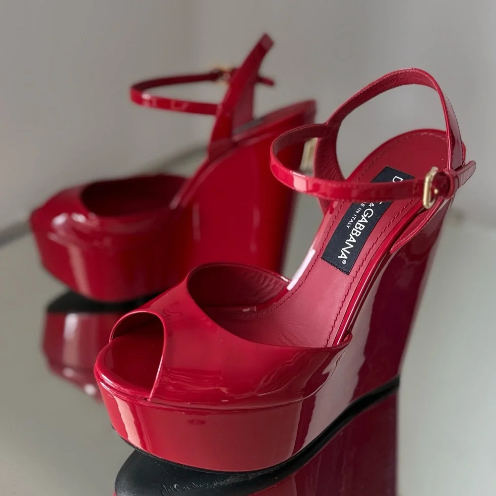 Like new DOLCE & GABBANA Ankle-strap Platform Wedge Sandals In Red $1,020